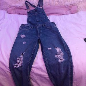 denim ripped overalls